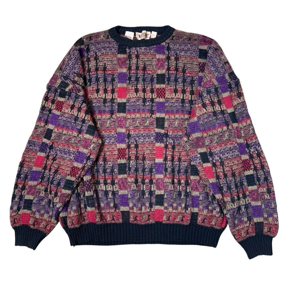 Vintage Pronto Uomo Knit Sweater Mens XL Geometric Colorful‎ Italian Linen Coogi